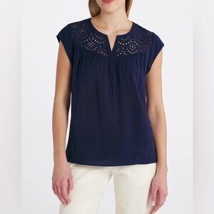 Daniel Rainn Navy Kiara Eyelet Detail Blouse - Stitch Fix Medium